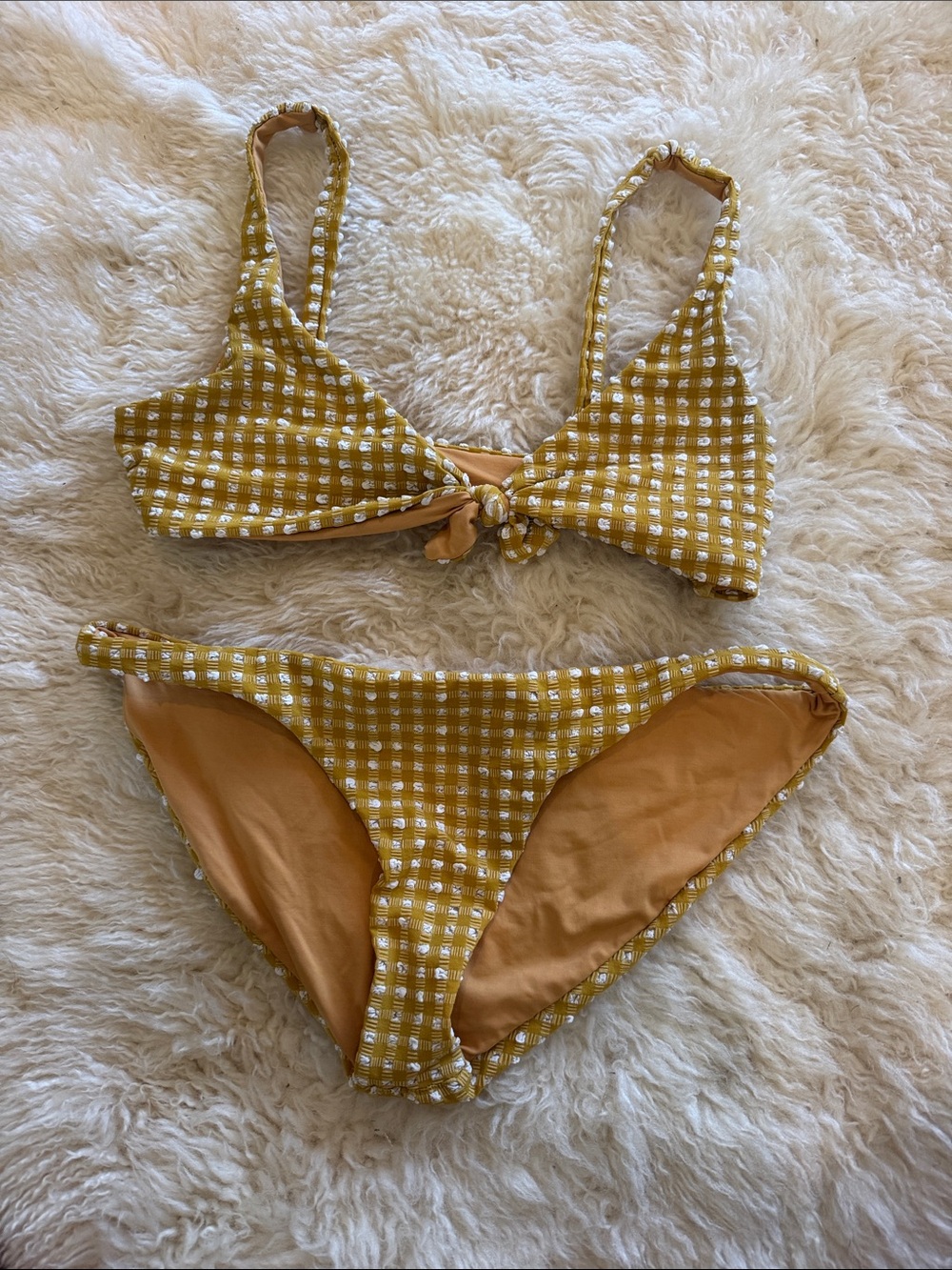 Vitamin A Mustard Gingham Bikini with Front Knot